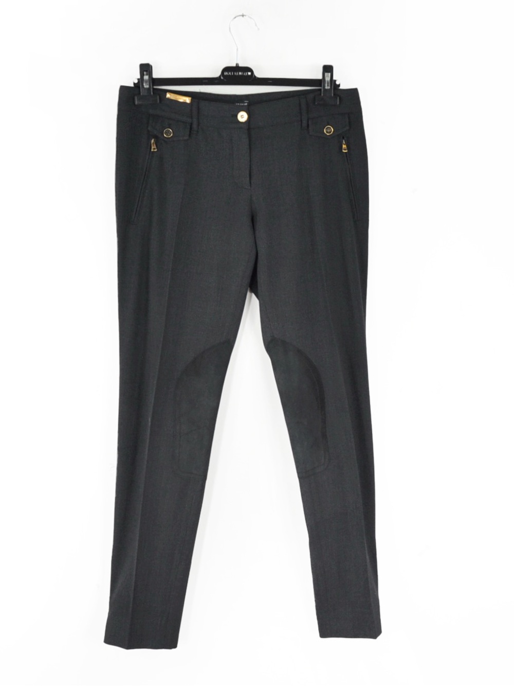 Dolce & Gabbana Charcoal Grey Equestrian Riding Leather Detail Trouser Pants